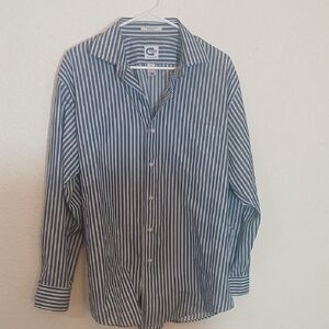 Make Offer Magna Click Blue and White Striped Casual Shirt